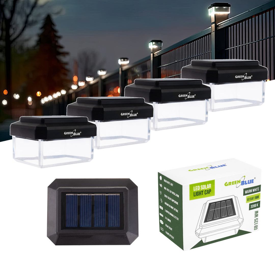 Lampe solaire LED sur poteau GreenBlue, 60 x 40 mm, capot en forme d'enveloppe, 3200 K, GB125 WW, lot de 4