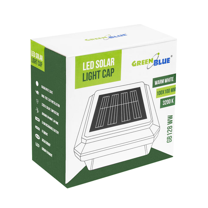 Lampe solaire LED sur poteau GreenBlue, 100 x 100 mm, auvent en forme d'enveloppe, 3200 K, GB128 WW, lot de 4