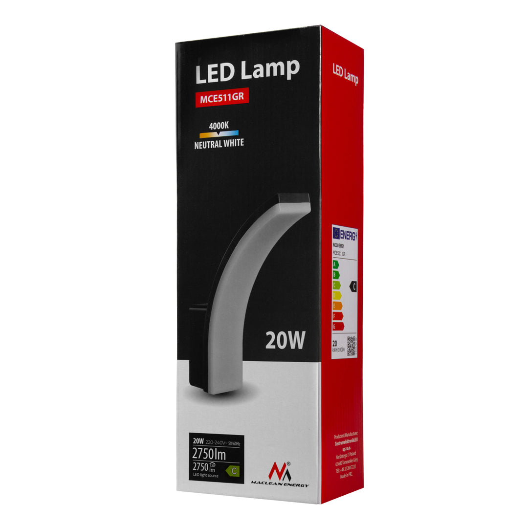 Lampe LED Maclean, couleur grise, 20 W, IP65, 2750 lm, blanc neutre (4000 K) MCE511 GR, lot de 2