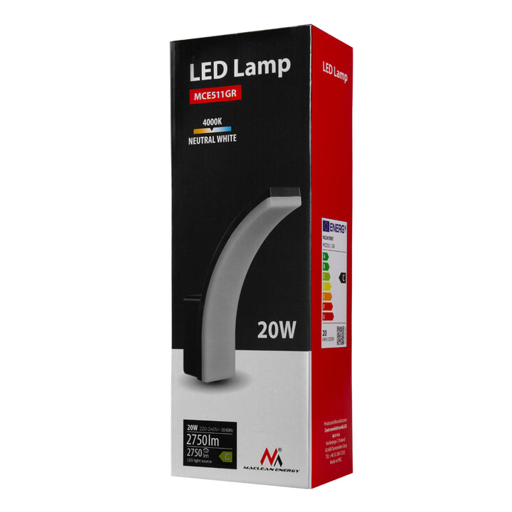 Lampe LED Maclean, couleur grise, 20 W, IP65, 2750 lm, blanc neutre (4000 K) MCE511 GR, lot de 2