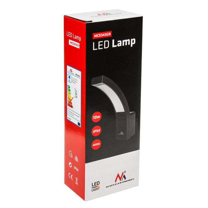 Lampe d'extérieur LED Maclean, 800 lm, 10 W, lumière blanche naturelle (4000 K), couleur grise, MCE343 GR, lot de 2