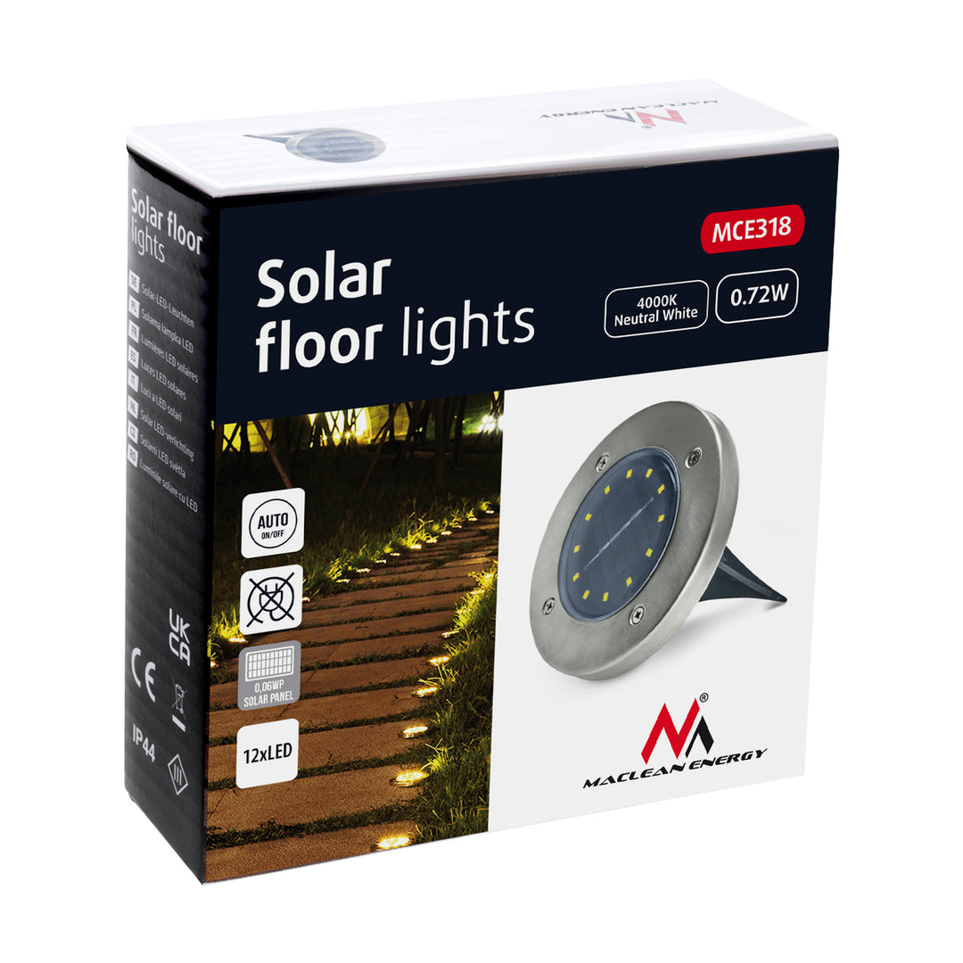 Lampe solaire LED de jardin à détection de mouvement Maclean IP44, 12 LED SMD, 4000 K, Ni-MH 600 mAh, 0,7 W, MCE318, lot de 4