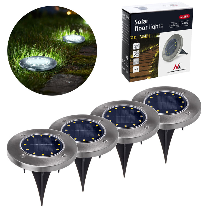 Lampe solaire LED de jardin à détection de mouvement Maclean IP44, 12 LED SMD, 4000 K, Ni-MH 600 mAh, 0,7 W, MCE318, lot de 4