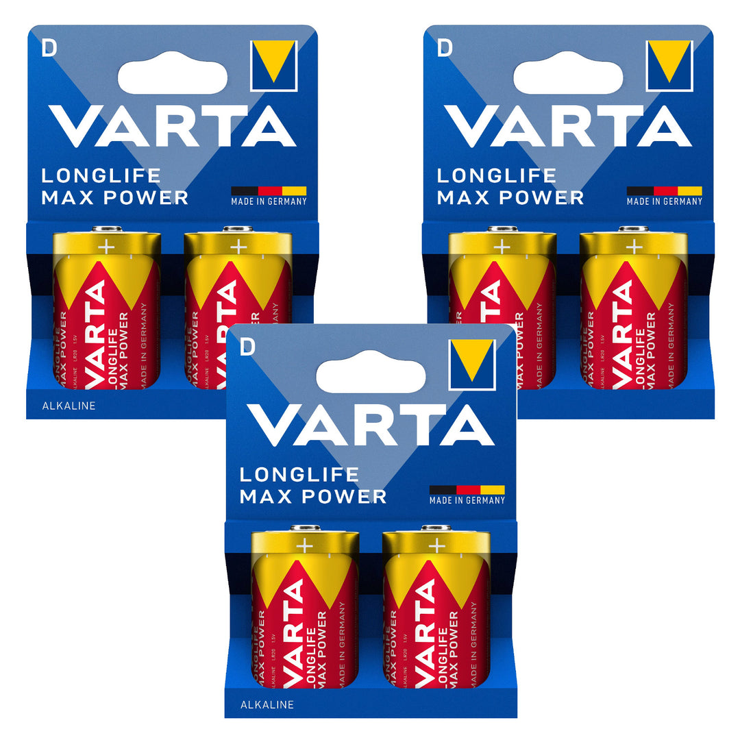 6 piles alcalines R-20 R20 D 1,5 V Varta Longlife Max Power