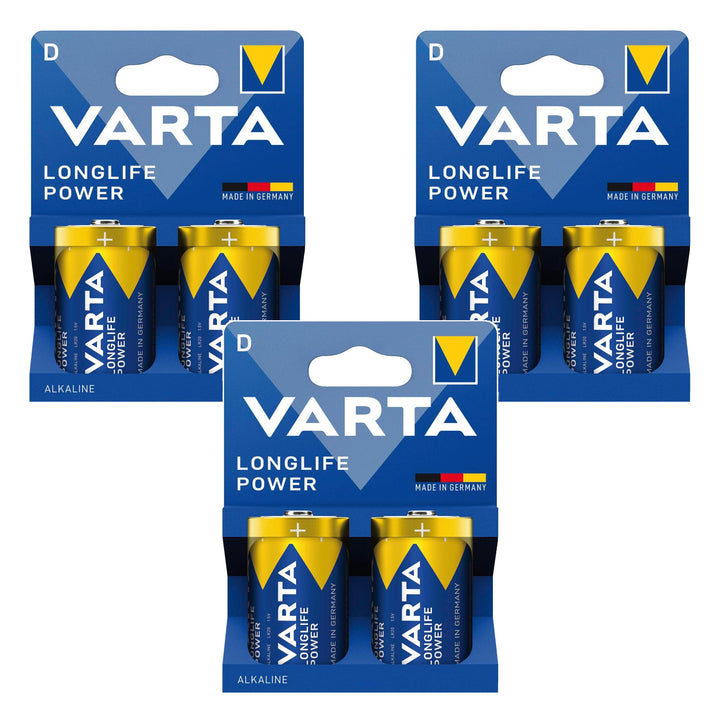 6 piles alcalines R-20 R20 D 1,5 V Longlife Power de Varta
