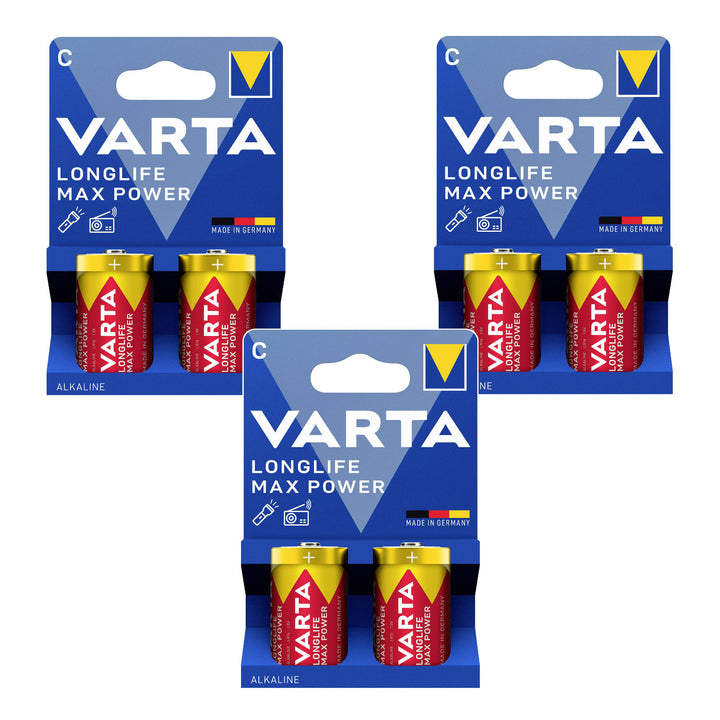 6 piles alcalines R-14 R14 C 1,5 V Varta Longlife Max Power