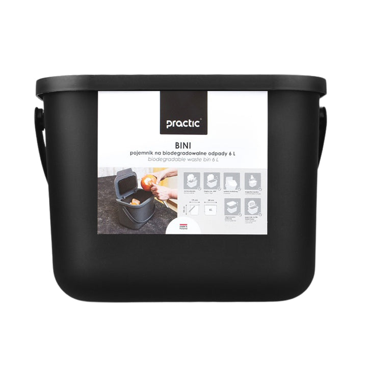 Poubelle pour déchets organiques 6 l noire Bini Practic + 5 filtres à charbon Practic