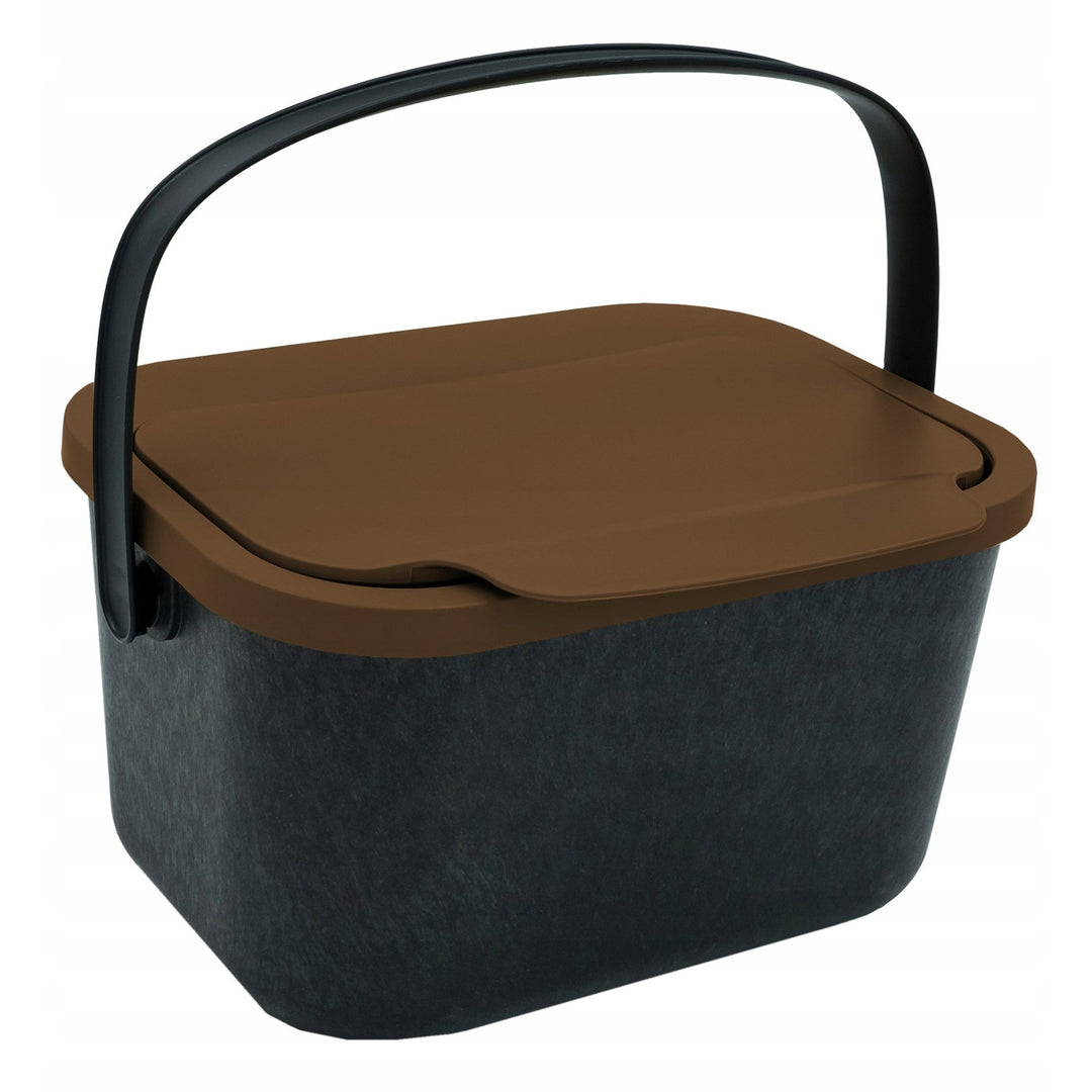 Poubelle pour déchets organiques, capacité 4,5 litres, noire avec couvercle marron, Mini Bini + 5 filtres à charbon Practic
