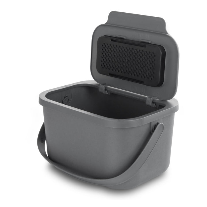 Poubelle pour déchets organiques, capacité 4,5 litres, grise, Mini Bini + 5 filtres à charbon Practic