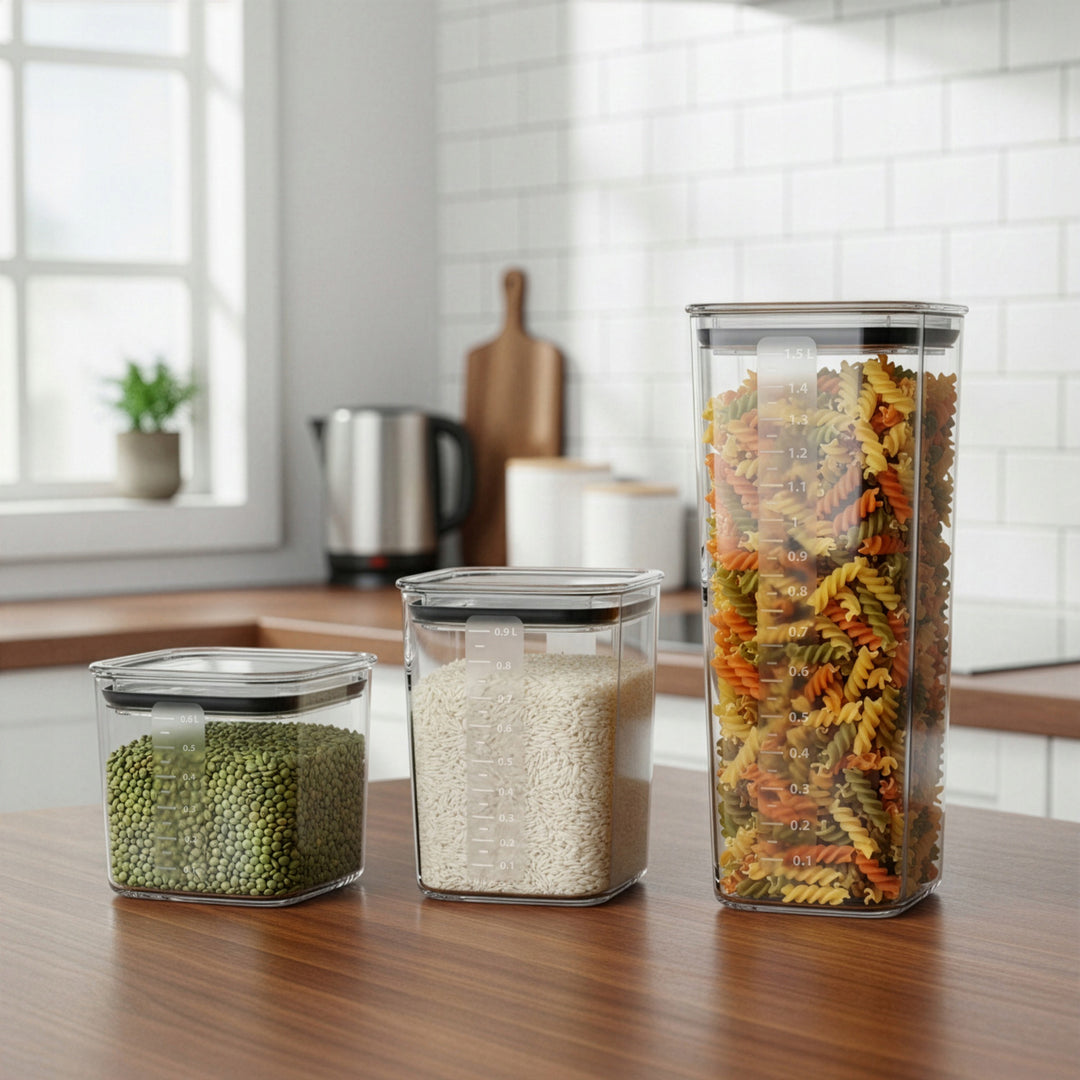 Boîtes de cuisine Practic pour produits en vrac, contenance 0,6 l, 0,9 l, 1,5 l, couvercles avec joint d'étanchéité,