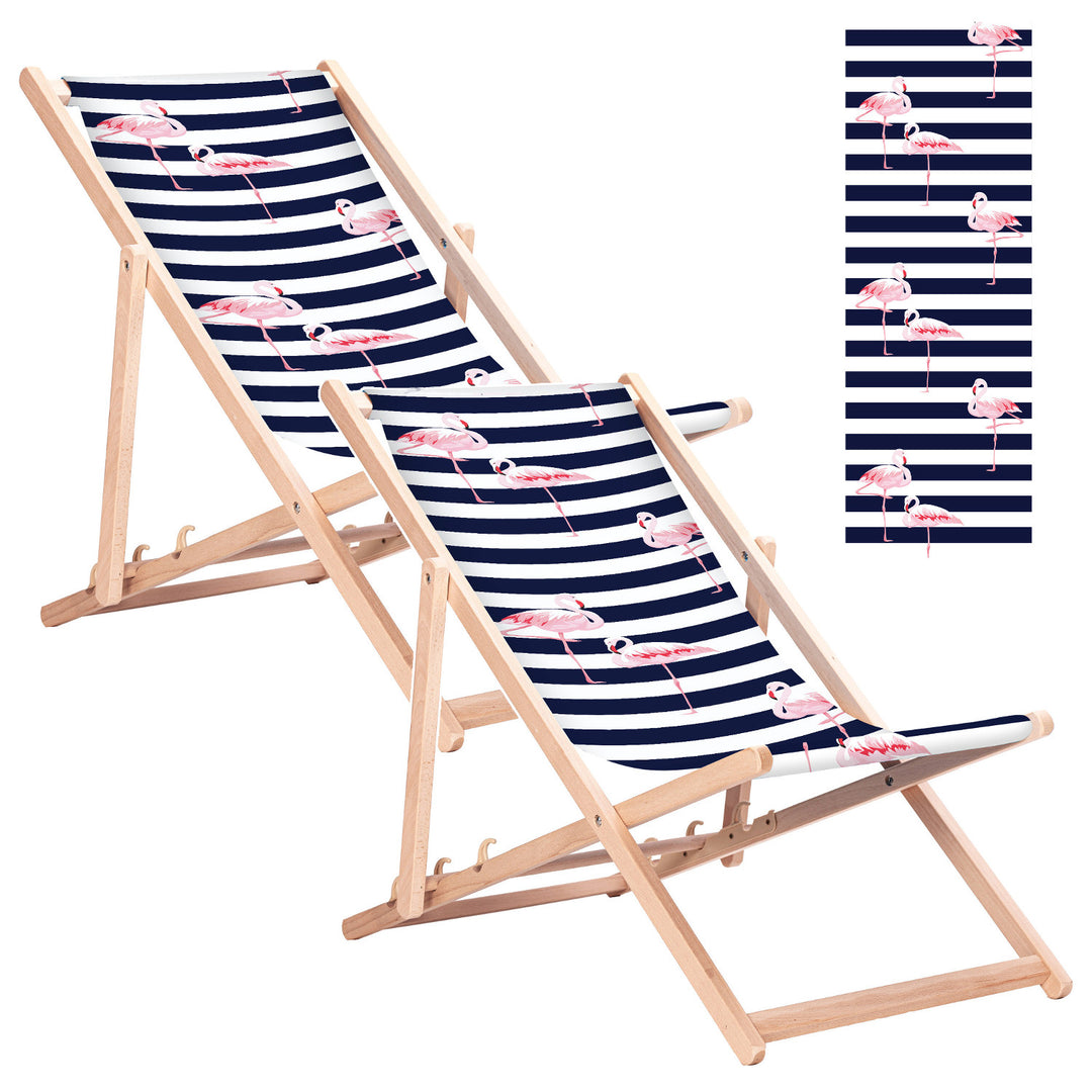 Chaise longue classique en hêtre GreenBlue GB183, motif Flaming, lot de 2