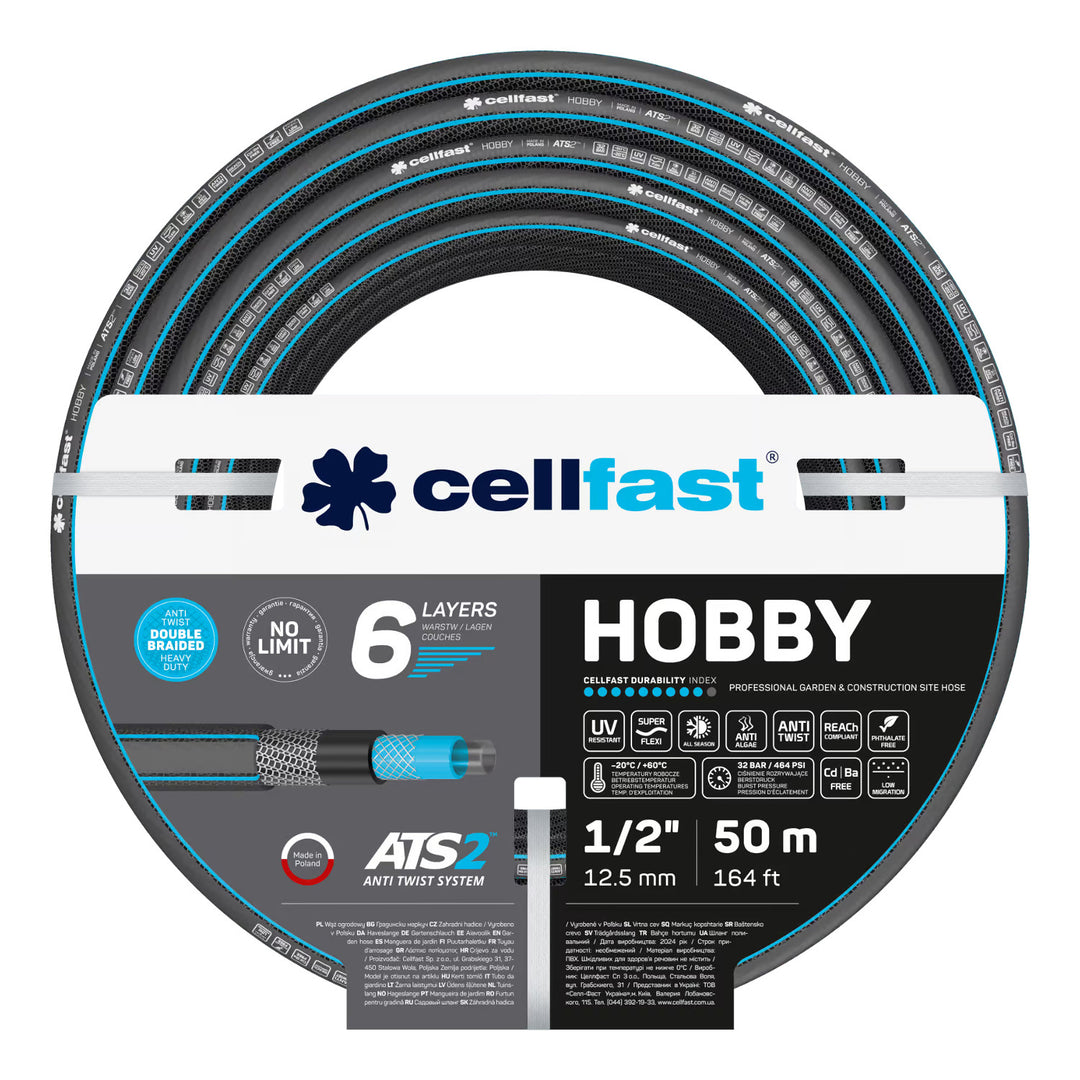 Chariot pour tuyau Cellfast Aluplus 1/2" 60 m + tuyau d'arrosage Cellfast Hobby ATS2 1/2" 50 m