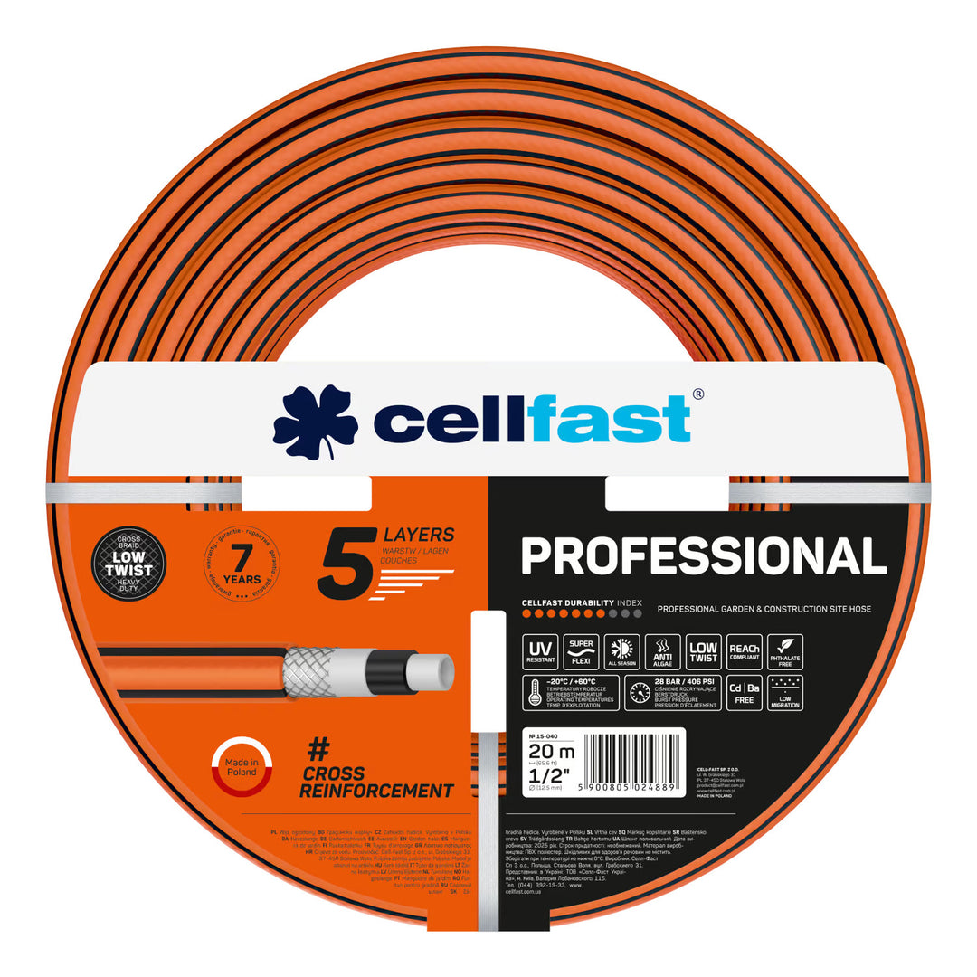 Chariot pour tuyau Cellfast Aluplus 1/2" 60 m + Tuyau d'arrosage Cellfast PROFESSIONAL 1/2" 20 m + Kit avec arroseur droit Cellfast Basic 1/2"