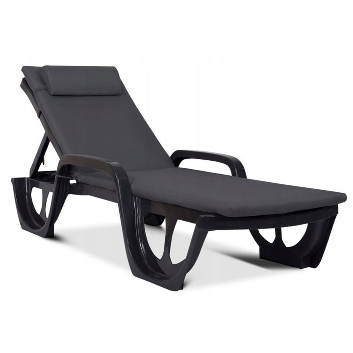 Coussin pour transat Madera, couleur gris foncé, tissu S-500, dimensions 190 x 55 cm, fixation par sangle élastique, imperméable, Madera S-49
