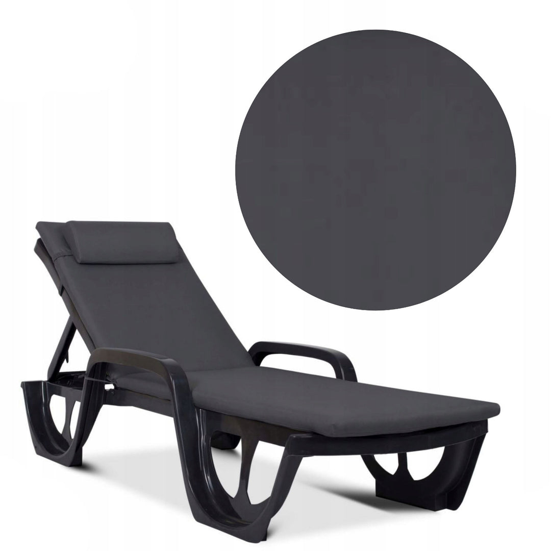 Coussin pour transat Madera, couleur gris foncé, tissu S-500, dimensions 190 x 55 cm, fixation par sangle élastique, imperméable, Madera S-49