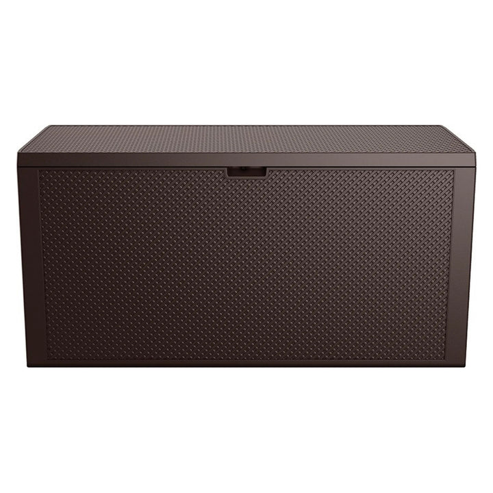 Coffre de jardin Keter Emily, capacité 277 L, couleur marron, charge maximale 20 kg, résistant aux intempéries, équipé de poignées et de roulettes, 249719