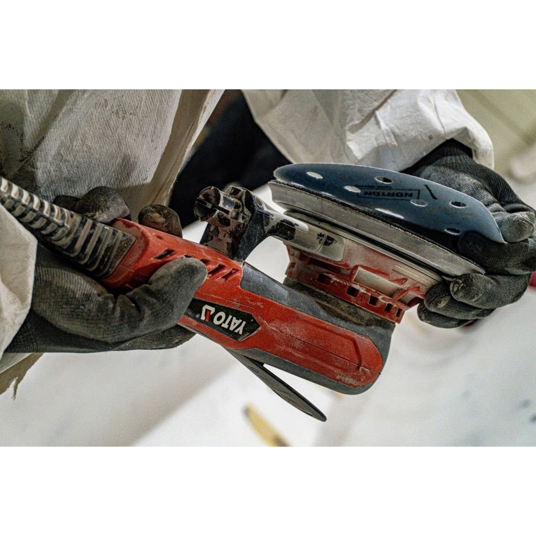Ponceuse excentrique Yato, 150 mm, puissance 350 W, vitesse 4 000-10 000 tr/min, longueur de câble 3 m, possibilité de raccorder un aspirateur, YT-82206