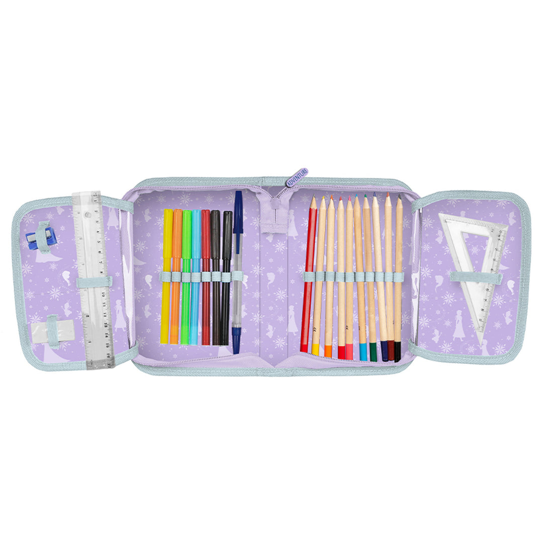 Ensemble scolaire Frozen Paso, sac à dos à deux compartiments, bretelles réglables et dos rigide, trousse avec accessoires et poignées pour les fournitures, sac à chaussures pouvant être porté sur le dos, DF26AA