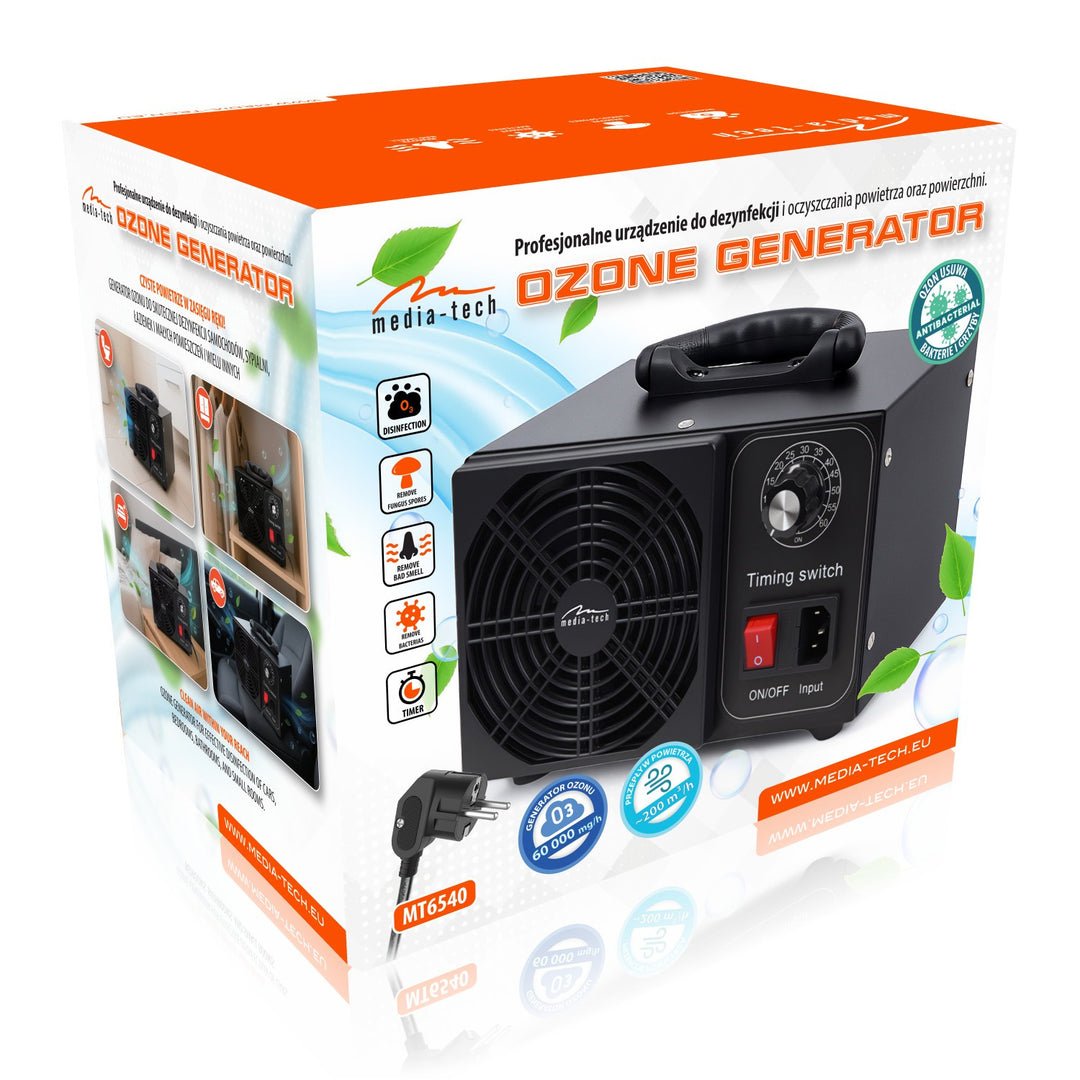 Ozonateur professionnel pour la désinfection et la purification de l'air, Mediatech, Débit d'ozone : 60 000 mg/h, minuterie, Puissance : 140 W, boîtier métallique