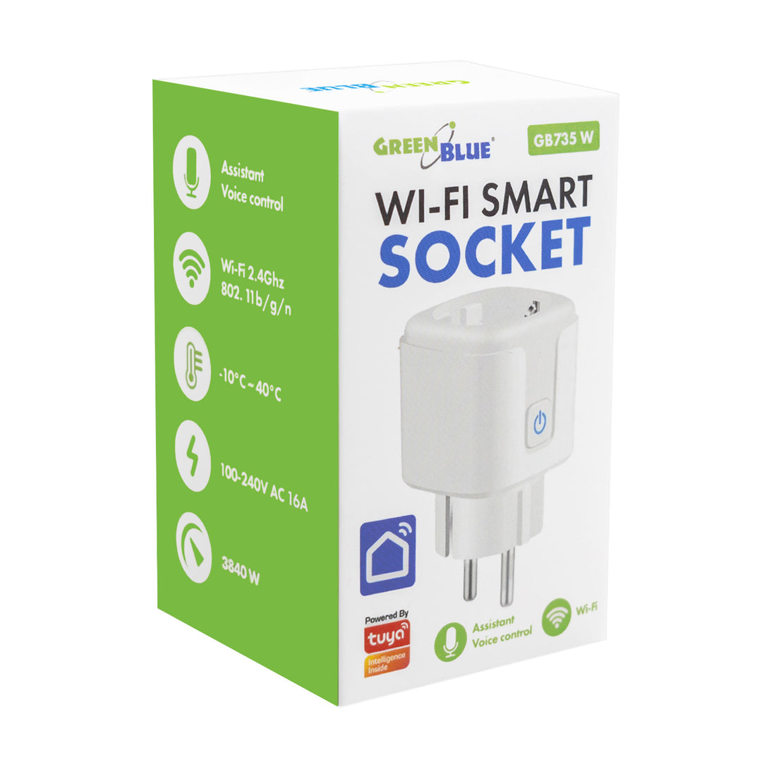 Prise WiFi GreenBlue à commande à distance, compatible Android/iOS/Alexa/Google Home, minuterie, wattmètre, max. 16 A/3 840 W, GB735 W, lot de 2
