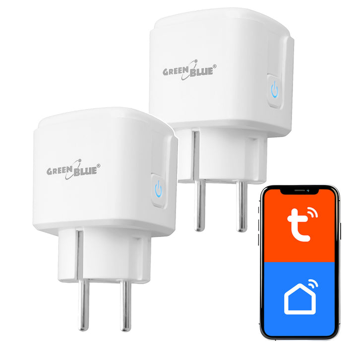 Prise WiFi GreenBlue à commande à distance, compatible Android/iOS/Alexa/Google Home, minuterie, wattmètre, max. 16 A/3 840 W, GB735 W, lot de 2