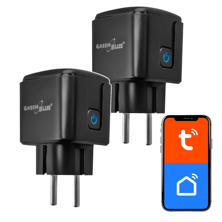 Prise WiFi GreenBlue à commande à distance, compatible Android/iOS/Alexa/Google Home, minuterie, wattmètre, max. 16 A/3 840 W, GB735 B, lot de 2