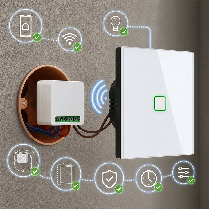 Relais Wi-Fi encastrable GreenBlue, compatible Android/iOS/Alexa/Google Home, 100-240 V CA, 50/60 Hz, 16 A max., pour LED 150 W, GB739, lot de 2