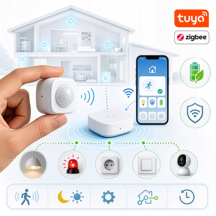 Détecteur de mouvement sans fil Zigbee Tuya GreenBlue, Android/iOS, CR2450 3,0 V CC, angle de détection de 120° / jusqu'à 8 m, GB740, lot de 2