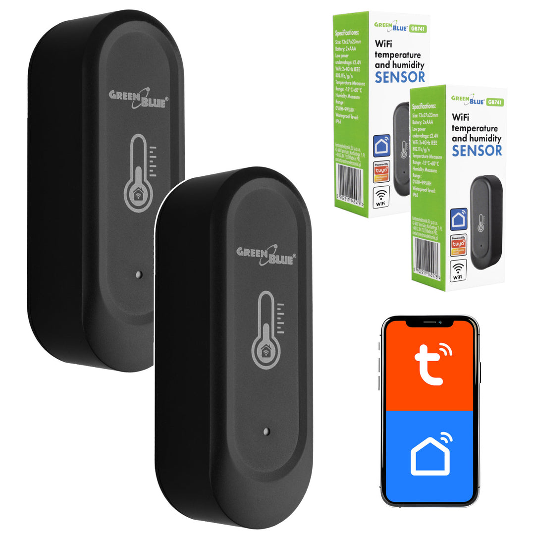 Capteur extérieur de température et d'humidité WiFi GreenBlue, Android/iOS, 3,0 V CC, LR03 x 2, IP65, GB741, lot de 2