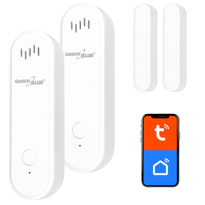 Contacteur sans fil / capteur d'ouverture Wi-Fi GreenBlue, Android/iOS, pour portes / fenêtres, 3,0 V CC, LR03x2, avec alarme, GB478, 2 lots