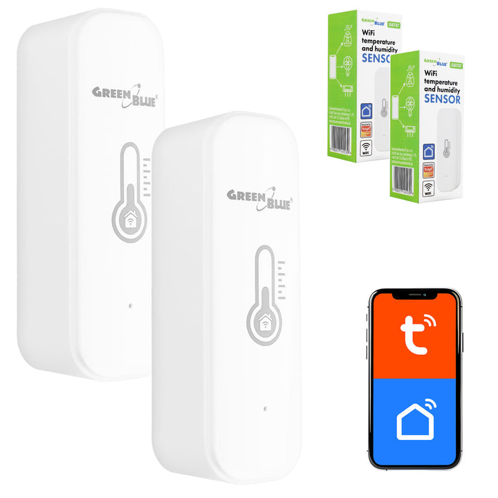 Capteur de température et d'humidité Wi-Fi GreenBlue, compatible Android/iOS/Alexa/Google Home, 3,0 V CC, LR03 x 2, GB737, lot de 2