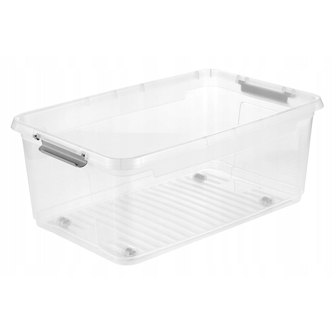 Conteneur avec couvercle Leo Keeeper, capacité 37 L, incolore, muni de roulettes, couvercle à fermeture par clips, lot de 2