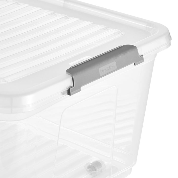 Conteneur avec couvercle Leo Keeeper, capacité 37 L, incolore, muni de roulettes, couvercle à fermeture par clips, lot de 2