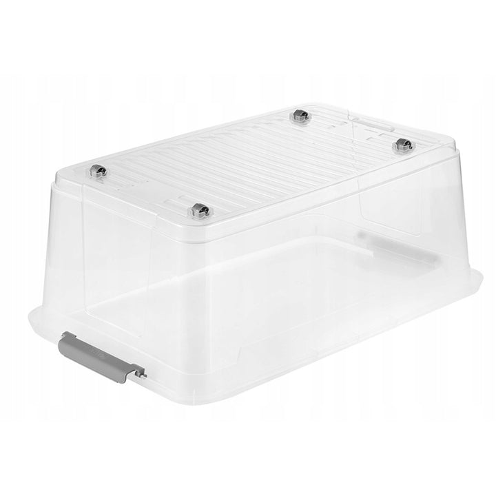Conteneur avec couvercle Leo Keeeper, capacité 37 L, transparent, muni de roulettes, couvercle à fermeture par clips, lot de 3