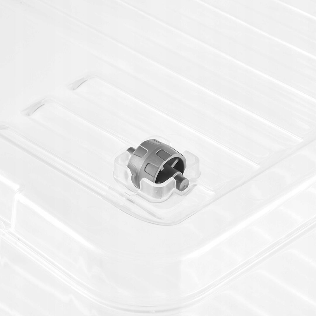Conteneur avec couvercle Leo Keeeper, capacité 37 L, transparent, muni de roulettes, couvercle à fermeture par clips, lot de 3