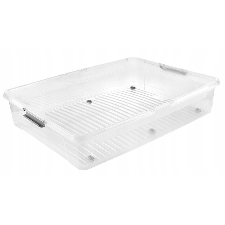 Conteneur avec couvercle Leo Keeeper, capacité 53 L, incolore, muni de roulettes, couvercle à fermeture par clips, lot de 2