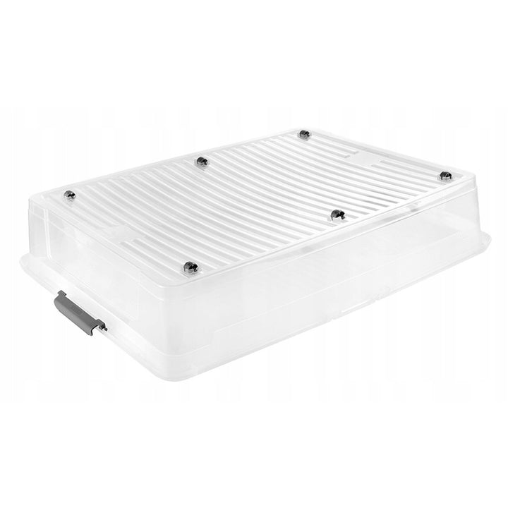 Conteneur avec couvercle Leo Keeeper, capacité 53 L, incolore, muni de roulettes, couvercle à fermeture par clips, lot de 2