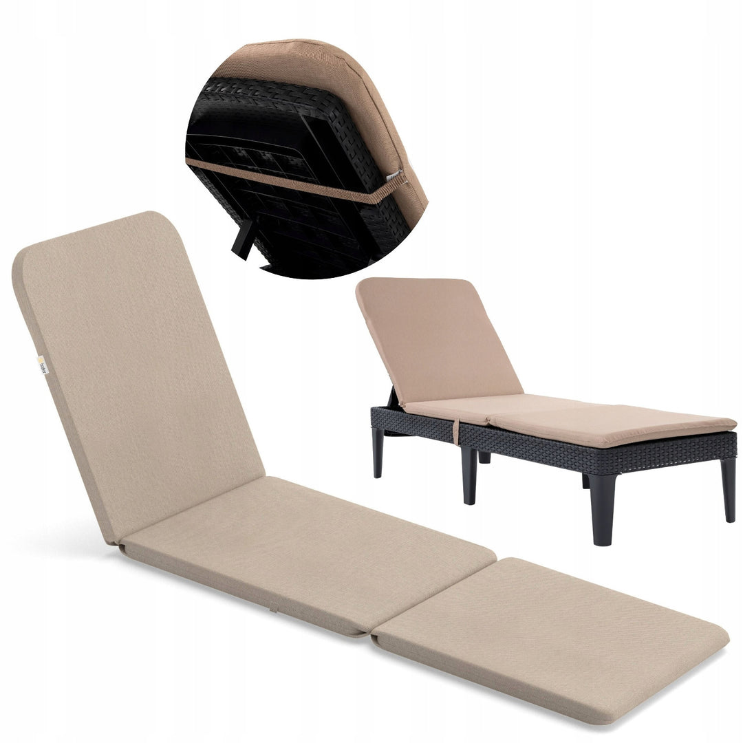 Coussin pour transat Jaipur, couleur beige, tissu S-550 mélangé, dimensions 190 x 60 cm, deux systèmes de fixation, imperméable, lavable dans son intégralité, mélangé S-21, lot de 3 pièces