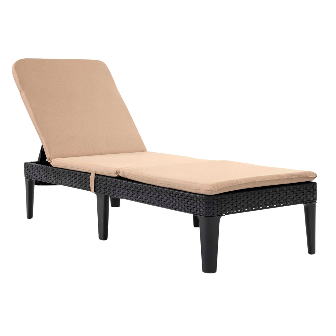 Chaise longue de jardin réglable Jaipur Sun Lounger, couleur graphite + coussin pour chaise longue Jaipur, couleur beige, tissu S-550 Melange, dimensions 190 x 60 cm