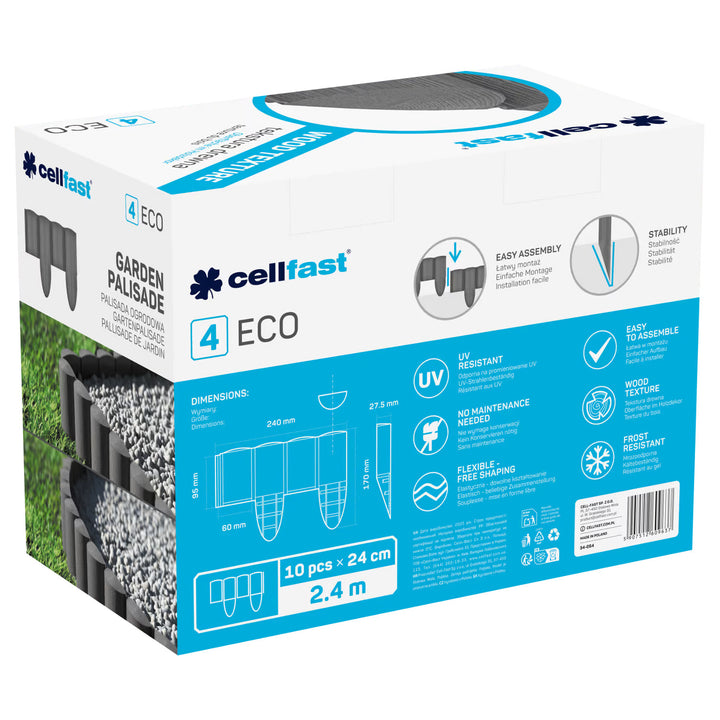 Palissade de jardin Cellfast, aspect bois, résistante au gel, longueur 21,6 m, couleur graphite, 34-054