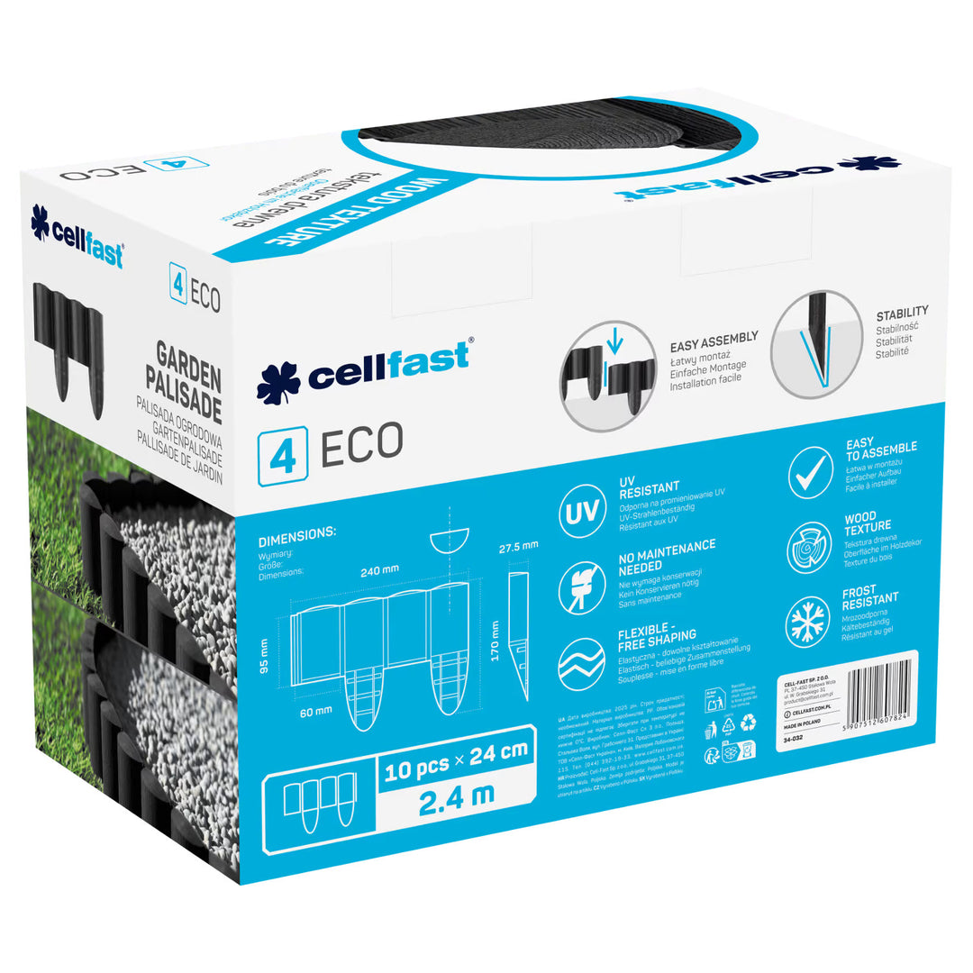 Palissade de jardin Cellfast, aspect bois, résistante au gel, longueur 21,6 m, couleur anthracite, 34-032