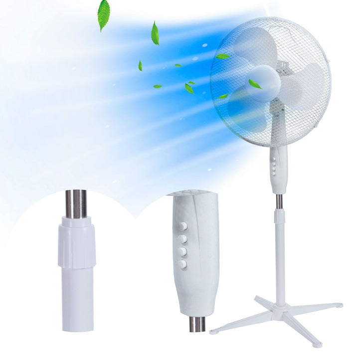 Ventilateur sur pied Extralink, couleur blanche, 3 pales, 3 vitesses, puissance 45 W, inclinaison réglable, ESF-40D-WH