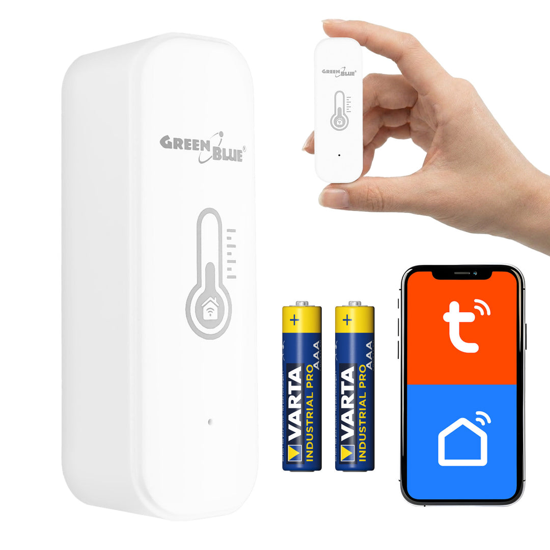 Capteur de température et d'humidité Wi-Fi GreenBlue, compatible Android/iOS/Alexa/Google Home, 3,0 V CC, LR03x2, GB737 + 2 piles alcalines R-03 LR03 AAA Varta Industrial 4003