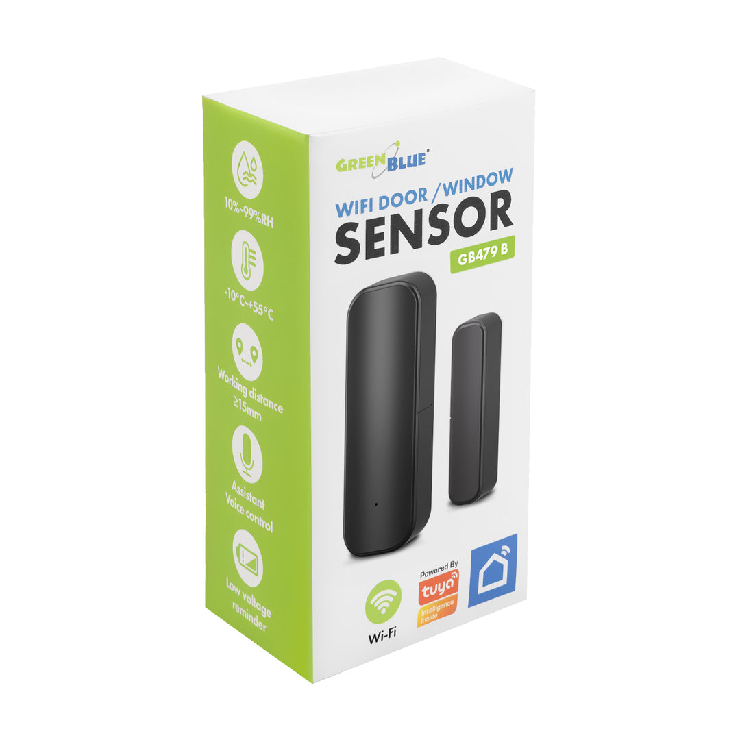 GB479 B Contacteur sans fil / capteur d'ouverture Wi-Fi GreenBlue, Android/iOS, pour portes / fenêtres, 3,0 V CC, LR03x2, GB479 B + 2 piles R-03 LR03 AAA alcalines Varta Industrial 4003