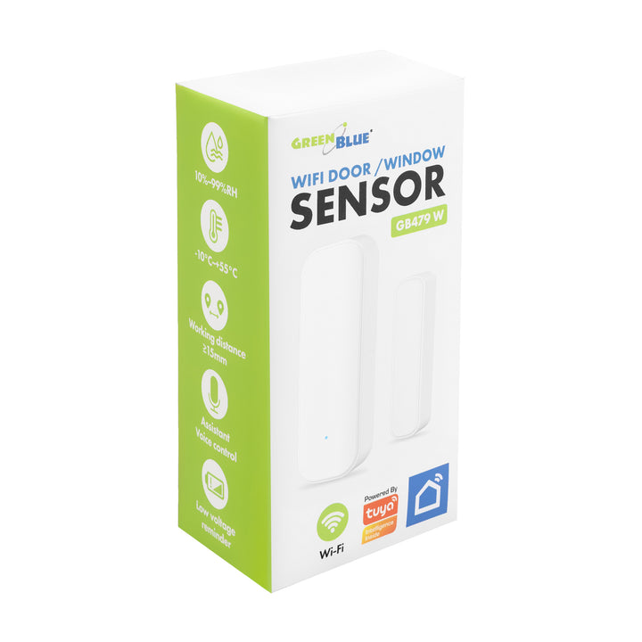 Contacteur sans fil / capteur d'ouverture Wi-Fi GreenBlue, Android/iOS, pour portes / fenêtres, 3,0 V CC, LR03x2, GB479, lot de 2 pièces  + 4 piles alcalines AAA Varta Industrial 4003