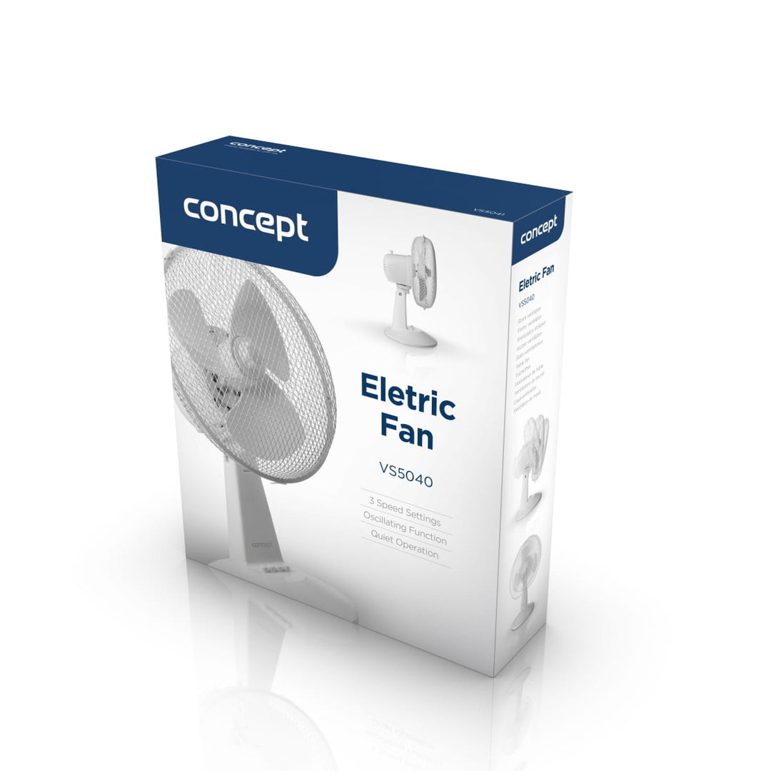 Ventilateur de bureau Concept, couleur blanche, 3 vitesses, oscillation, fonctionnement silencieux, inclinaison réglable, VS5040
