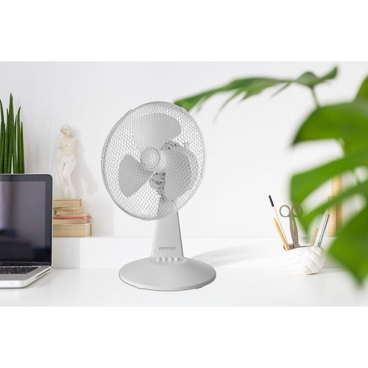 Ventilateur de bureau Concept, couleur blanche, 3 vitesses, oscillation, fonctionnement silencieux, inclinaison réglable, VS5040