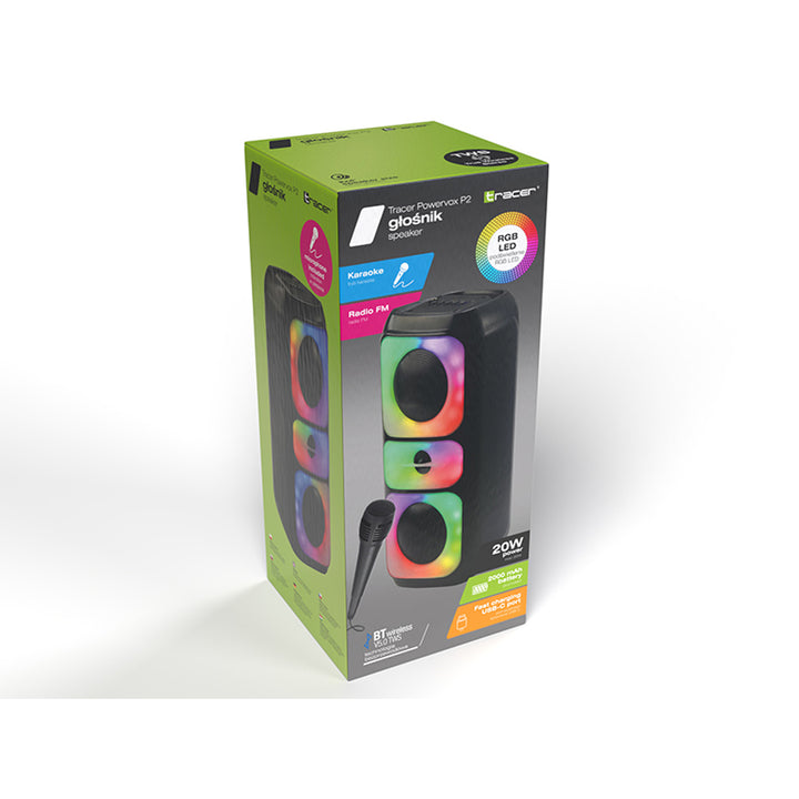 Enceinte sans fil Tracer, Bluetooth 5.0, puissance RMS de 20 W, mode karaoké, microphone, Powervox P2 TWS