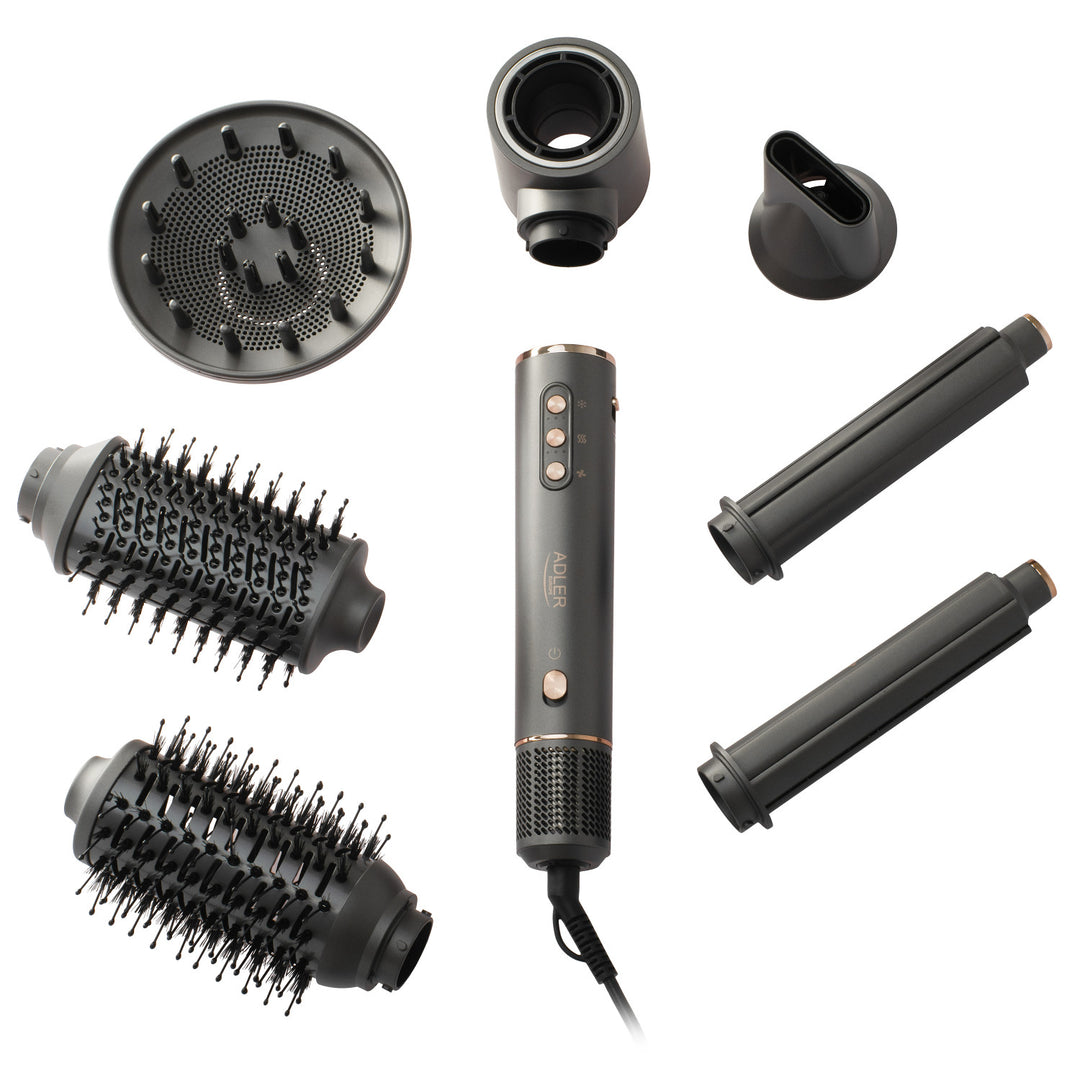Sèche-cheveux et fer à boucler 7 en 1 - 7 embouts, ionisation, air froid, 3 températures, 3 vitesses, étui de voyage, AD 2030, Adler