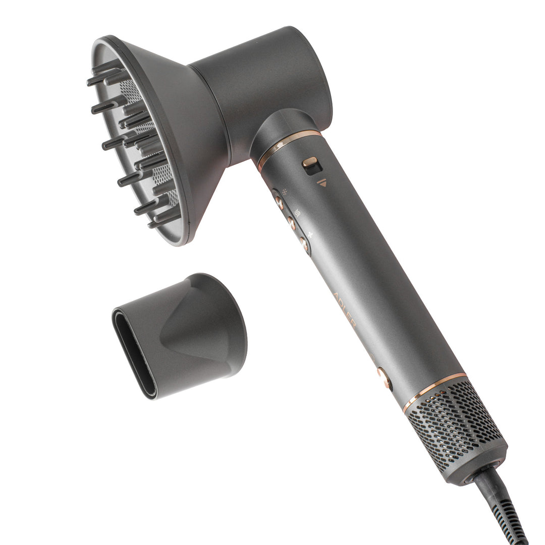Sèche-cheveux et fer à boucler 7 en 1 - 7 embouts, ionisation, air froid, 3 températures, 3 vitesses, étui de voyage, AD 2030, Adler
